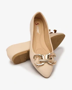 Clearance Beżowe baleriny damskie w szpic z ozdobą na nosku Figgda Baleriny Klasyczne