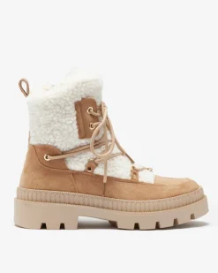 Online Beżowe botki damskie typu trapery z kożuszkiem Getatsa Trapery|Botki Z Delikatnym Ociepleniem