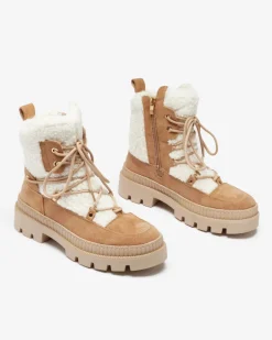 Online Beżowe botki damskie typu trapery z kożuszkiem Getatsa Trapery|Botki Z Delikatnym Ociepleniem
