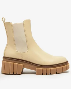 Outlet Beżowe botki damskie na masywnej podeszwie Eferope Botki Z Delikatnym Ociepleniem|Botki Na Płaskim Obcasie