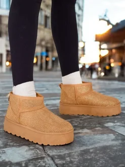 Sale Beżowe buty a'la śniegowce damskie Corob Śniegowce|Botki Z Grubym Ociepleniem