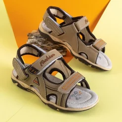 Discount Beżowe chłopięce sandały na rzepy Elbrus Chłopięce