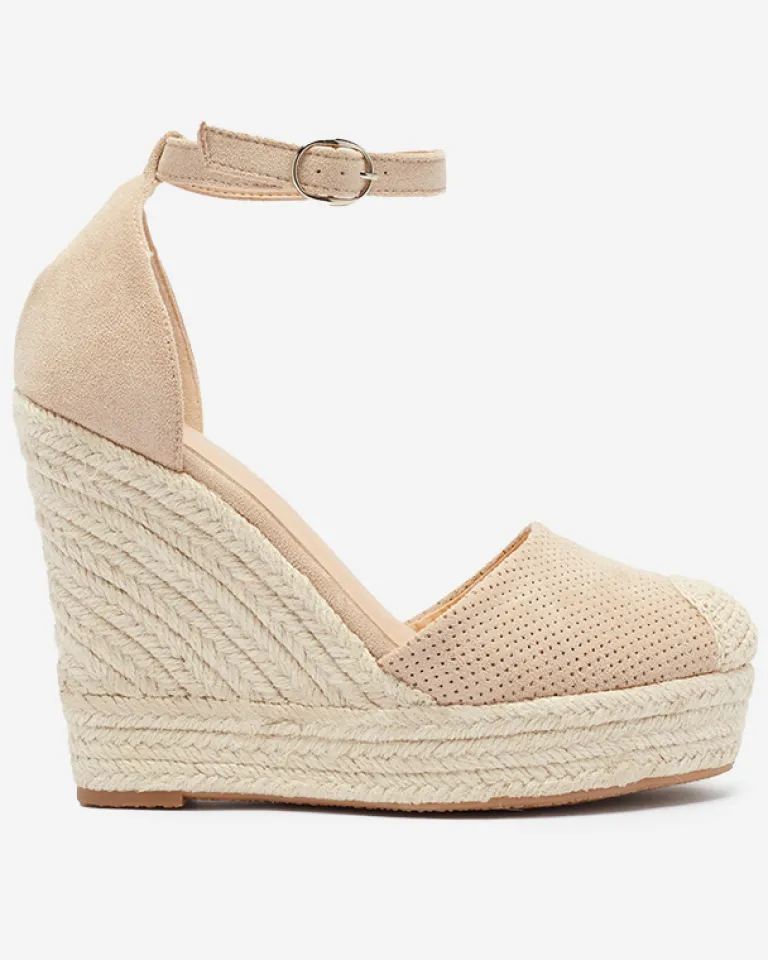 Beżowe damskie sandały na koturnie Meylasi Sandały Na Koturnie