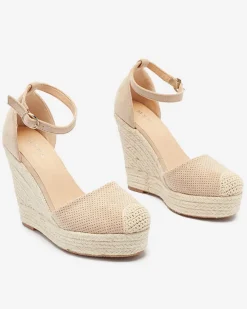 Beżowe damskie sandały na koturnie Meylasi Sandały Na Koturnie