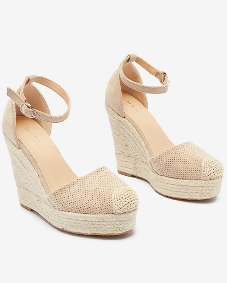 Beżowe damskie sandały na koturnie Meylasi Sandały Na Koturnie