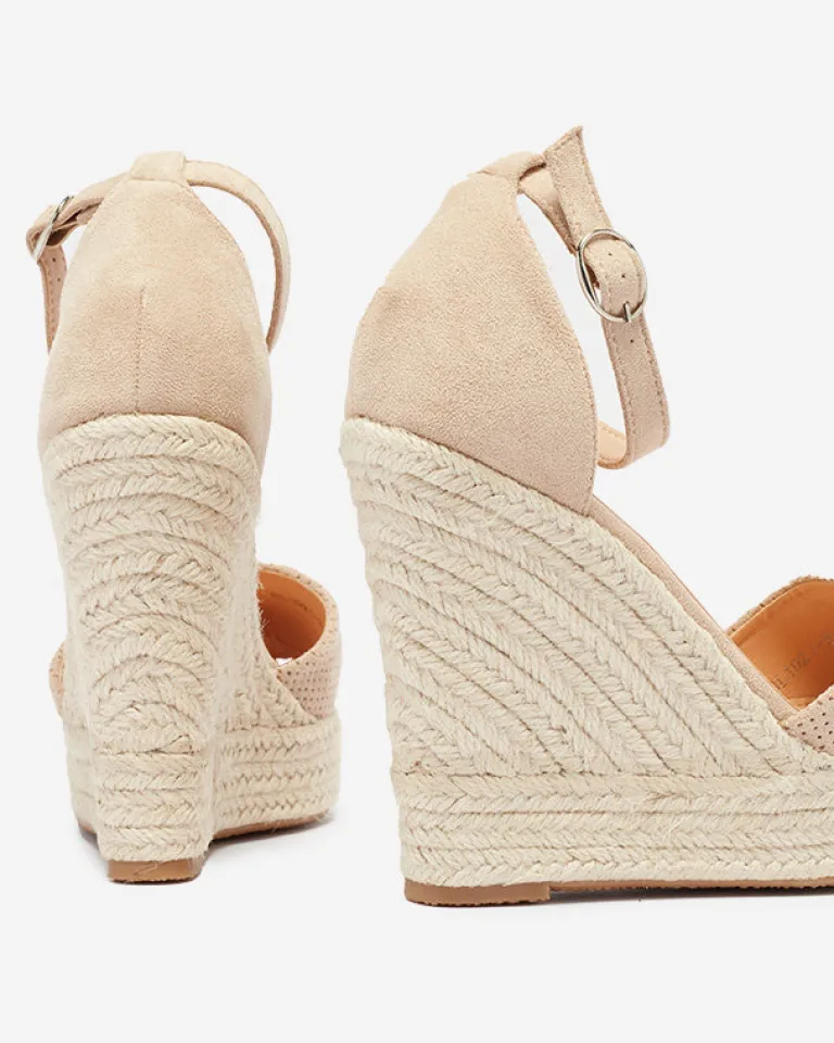 Beżowe damskie sandały na koturnie Meylasi Sandały Na Koturnie