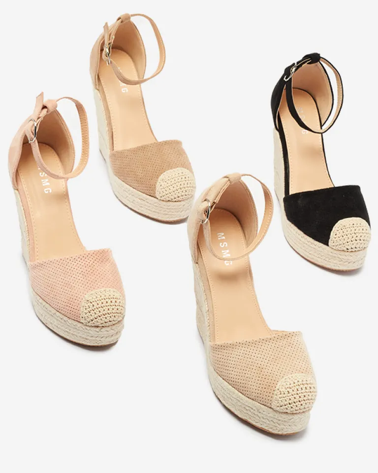 Beżowe damskie sandały na koturnie Meylasi Sandały Na Koturnie