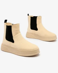 Beżowe damskie botki a'la śniegowce Uteris Botki Z Delikatnym Ociepleniem|Botki Na Platformie