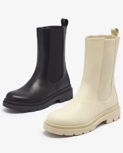 Outlet Beżowe damskie wysokie botki na płaskim obcasie Vedesa Botki Bez Ocieplenia|Botki Na Płaskim Obcasie