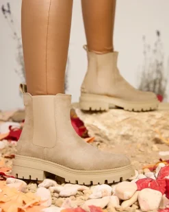 Sale Beżowe damskie ocieplane botki Comfy Walk Botki Z Delikatnym Ociepleniem|Botki Na Płaskim Obcasie