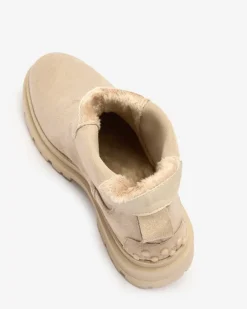 Sale Beżowe damskie ocieplane botki Comfy Walk Botki Z Delikatnym Ociepleniem|Botki Na Płaskim Obcasie