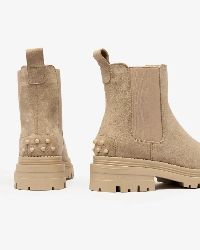 Sale Beżowe damskie ocieplane botki Comfy Walk Botki Z Delikatnym Ociepleniem|Botki Na Płaskim Obcasie