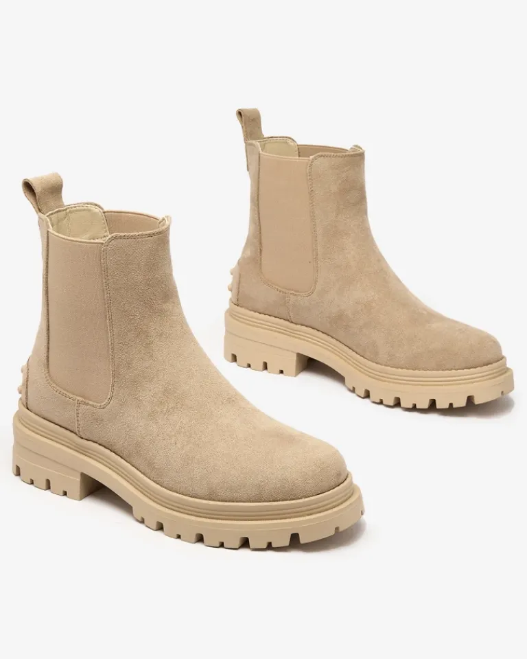 Sale Beżowe damskie ocieplane botki Comfy Walk Botki Z Delikatnym Ociepleniem|Botki Na Płaskim Obcasie