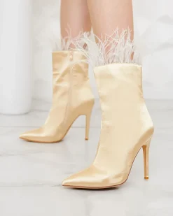 Hot Beżowe damskie botki z piórkami Wenelika Szpilki|Botki Bez Ocieplenia