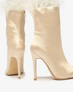 Hot Beżowe damskie botki z piórkami Wenelika Szpilki|Botki Bez Ocieplenia