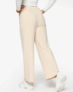 Beżowe damskie szerokie spodnie prążkowane Spodnie Materiałowe