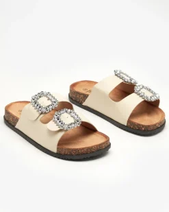 Online Beżowe damskie klapki z klamerkami Oterina Klapki Płaskie