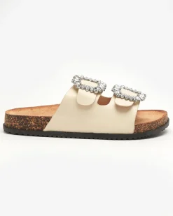 Online Beżowe damskie klapki z klamerkami Oterina Klapki Płaskie