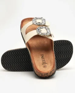 Online Beżowe damskie klapki z klamerkami Oterina Klapki Płaskie