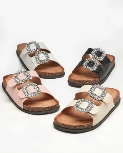 Online Beżowe damskie klapki z klamerkami Oterina Klapki Płaskie