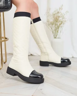 Hot Beżowe damskie kozaki pikowane Ataeb Kozaki Na Płaskim Obcasie|Kozaki Z Ociepleniem