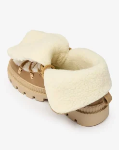 New Beżowe damskie ocieplane botki typu trapery z kożuszkiem Lery Walk Trapery|Botki Sznurowane