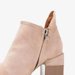 Outlet Beżowe damskie botki na słupku z wycięciami Cintura Botki Bez Ocieplenia|Botki Na Słupku