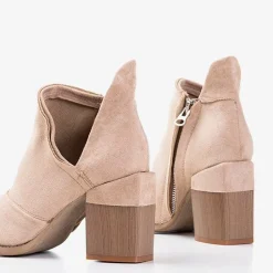 Outlet Beżowe damskie botki na słupku z wycięciami Cintura Botki Bez Ocieplenia|Botki Na Słupku