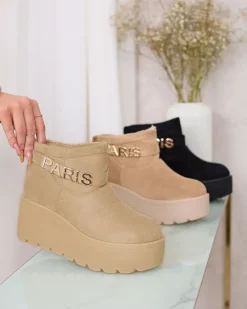 Best Beżowe damskie buty a'la śniegowce z ozdobą Parisela Śniegowce