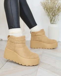 Best Beżowe damskie buty a'la śniegowce z ozdobą Parisela Śniegowce