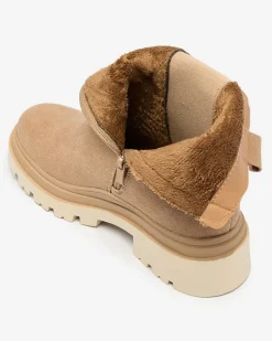 Clearance Beżowe damskie botki z ozdobnym paskiem Doasa Botki Z Delikatnym Ociepleniem|Botki Na Płaskim Obcasie