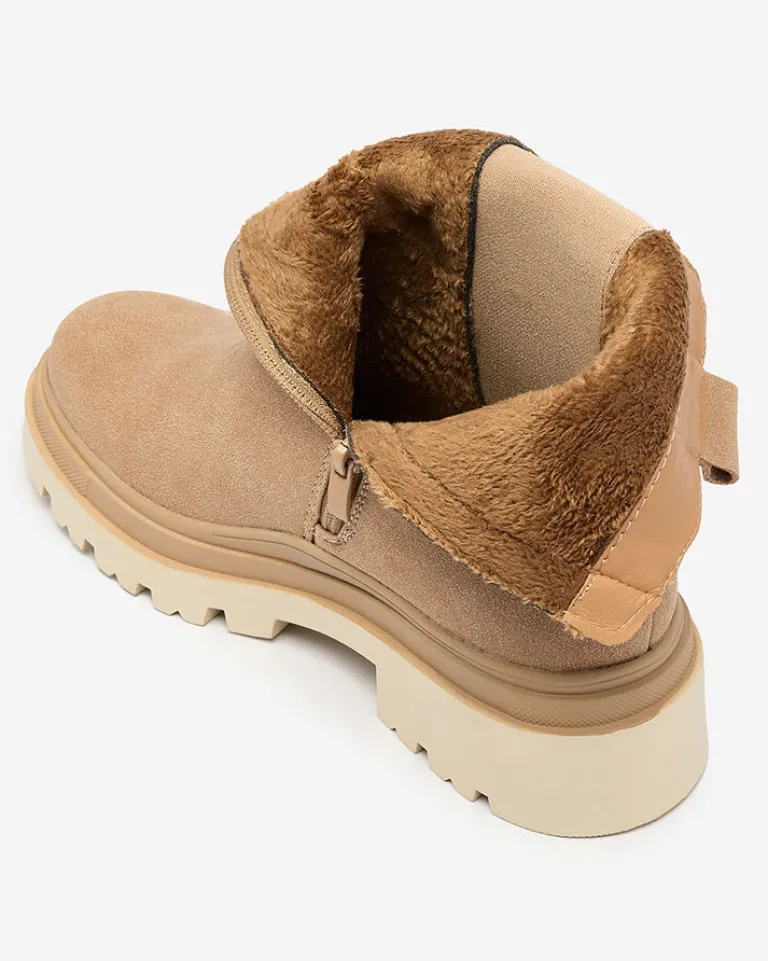 Clearance Beżowe damskie botki z ozdobnym paskiem Doasa Botki Z Delikatnym Ociepleniem|Botki Na Płaskim Obcasie