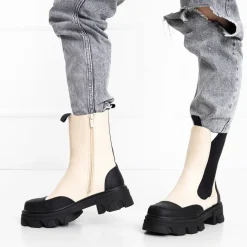 Clearance Beżowe damskie botki na masywnej podeszwie Rosidi Botki Z Delikatnym Ociepleniem|Botki Na Płaskim Obcasie