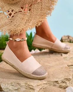 Outlet Beżowe damskie espadryle z cyrkoniami Iterica Espadryle Płaskie