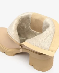 Online Beżowe damskie botki na słupku Atherta Botki Z Delikatnym Ociepleniem|Botki Na Słupku