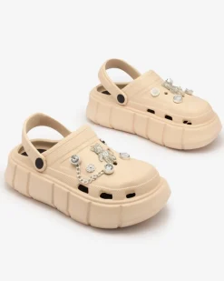 Beżowe damskie klapki gumowe Kooranza Klapki Płaskie