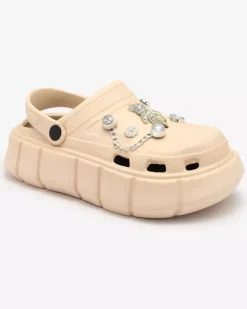 Beżowe damskie klapki gumowe Kooranza Klapki Płaskie