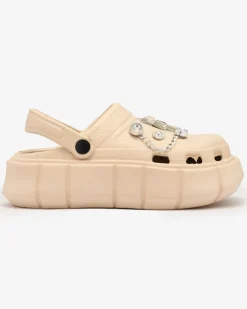 Beżowe damskie klapki gumowe Kooranza Klapki Płaskie