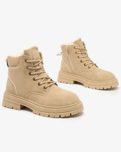 Clearance Beżowe damskie ocieplane botki typu trapery Radoras Trapery|Botki Z Delikatnym Ociepleniem