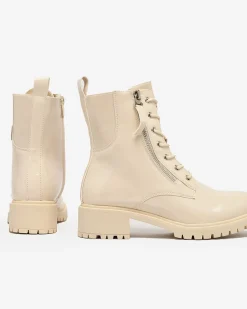 Discount Beżowe eko skórzane damskie botki workery Gaddaxa Workery|Botki Z Delikatnym Ociepleniem