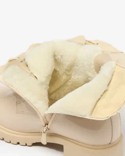 Discount Beżowe eko skórzane damskie botki workery Gaddaxa Workery|Botki Z Delikatnym Ociepleniem