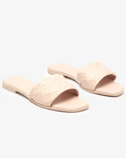 Online Beżowe klapki damskie z tłoczeniem Mersylio Klapki Płaskie