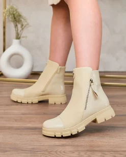 Hot Beżowe matowe botki damskie Hedaheh Botki Z Delikatnym Ociepleniem|Botki Na Płaskim Obcasie