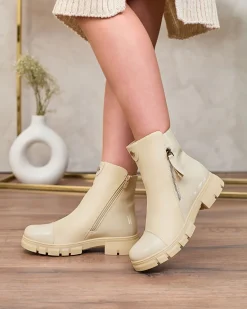 Hot Beżowe matowe botki damskie Hedaheh Botki Z Delikatnym Ociepleniem|Botki Na Płaskim Obcasie