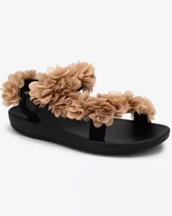 Beżowe sandały damskie z kwiatuszkami Alferroy Sandały Płaskie