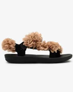 Beżowe sandały damskie z kwiatuszkami Alferroy Sandały Płaskie