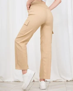 Best Beżowe szerokie damskie spodnie typu cargo Spodnie Cargo