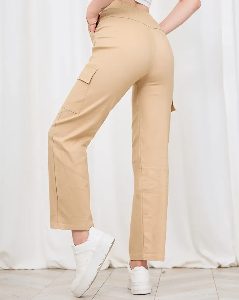 Best Beżowe szerokie damskie spodnie typu cargo Spodnie Cargo