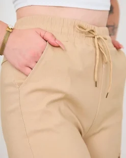 Best Beżowe szerokie damskie spodnie typu cargo Spodnie Cargo