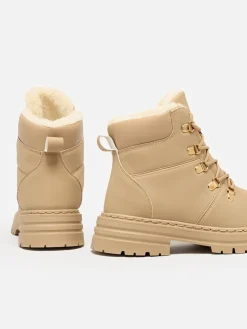 Clearance Beżowe trapery damskie Develier Trapery|Botki Z Delikatnym Ociepleniem